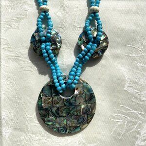 Costume Jewelry Double Strand Bead & Abalone Necklace New Other